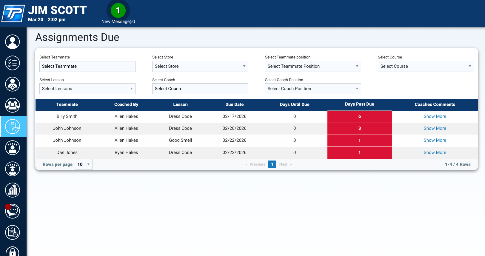 Assignments reporting dashboard for workforce training visibility