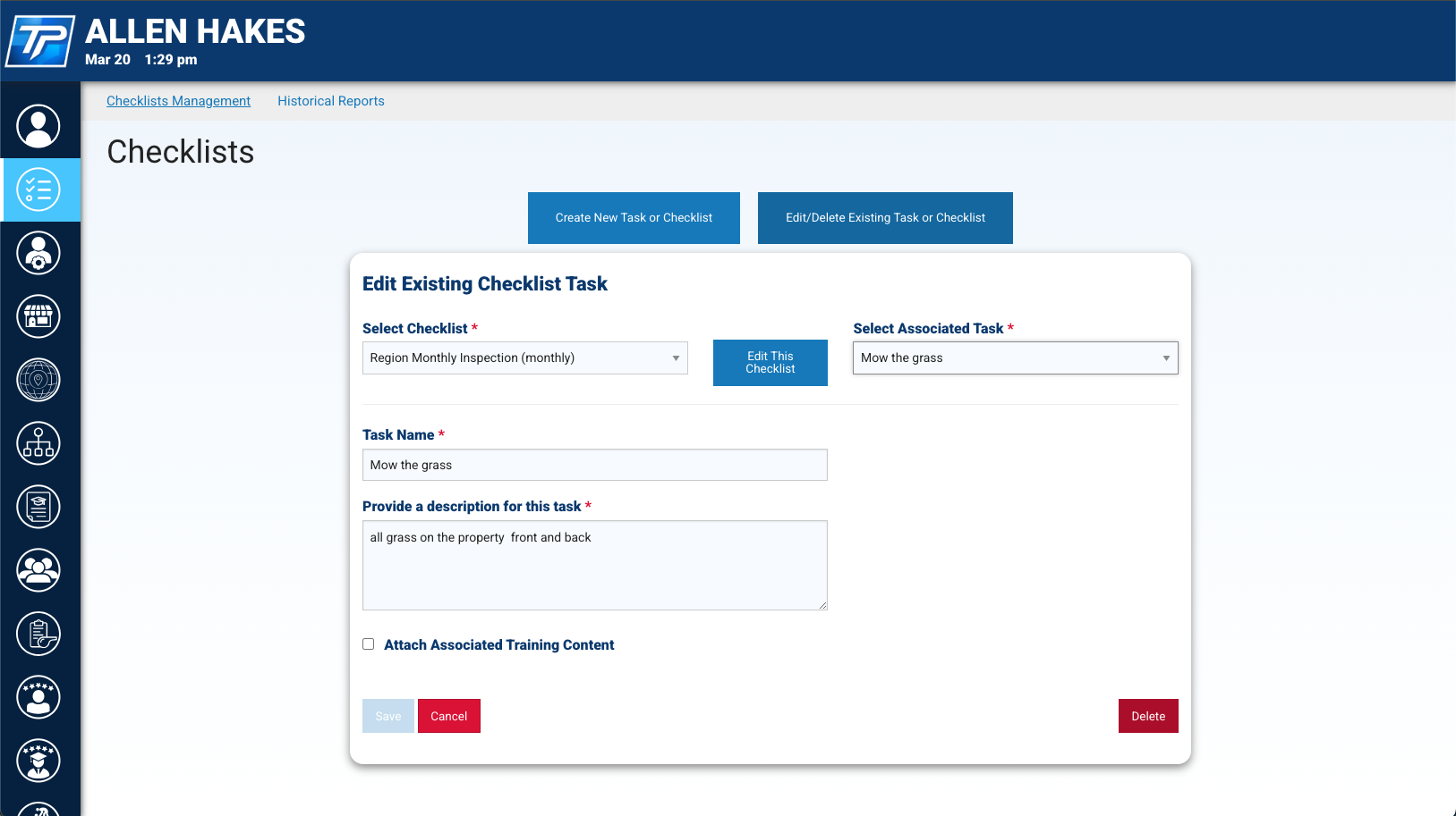Checklist editing interface for operational task management and compliance
