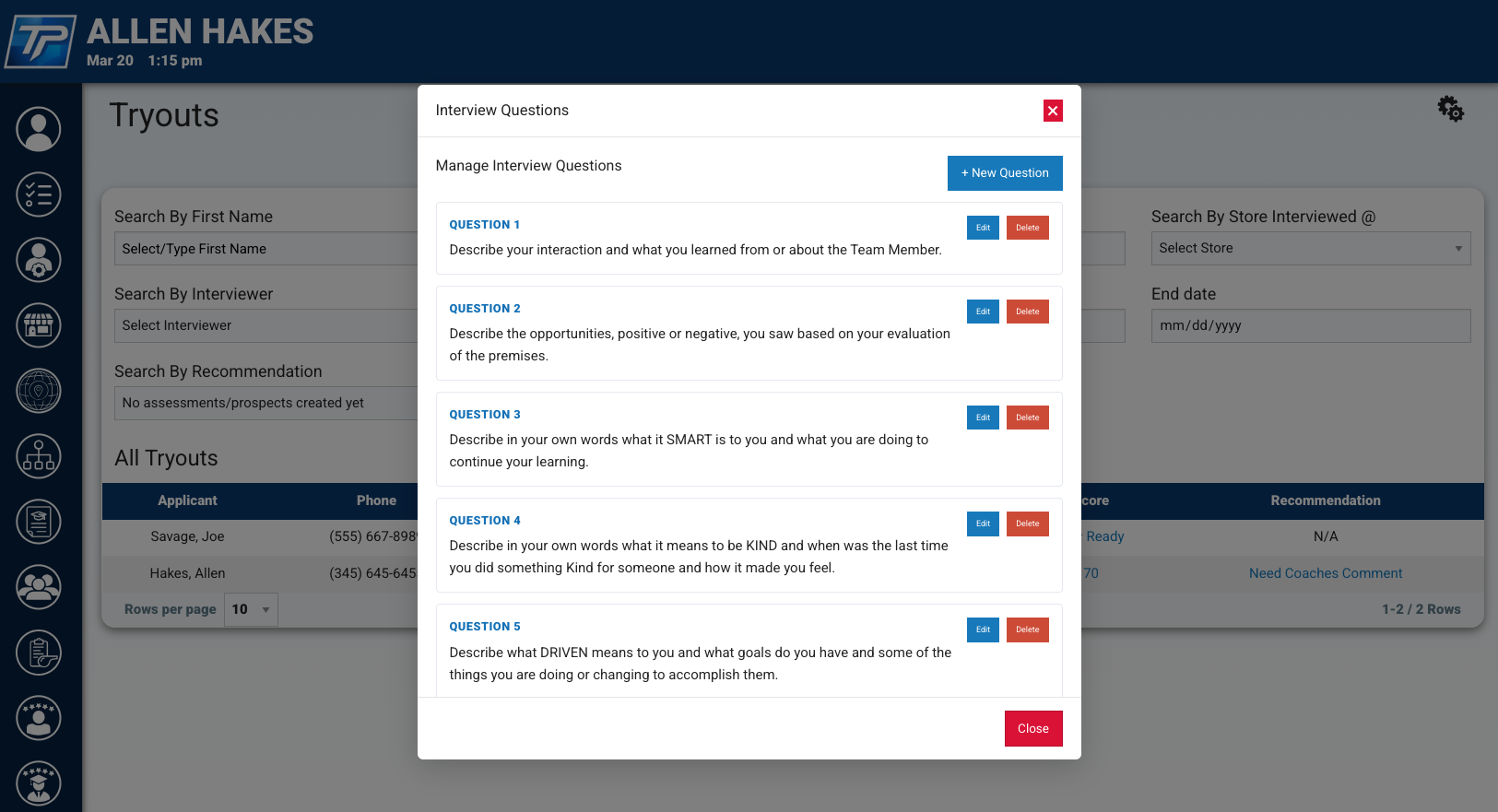 Tryout reporting view for improving hiring quality and reducing churn